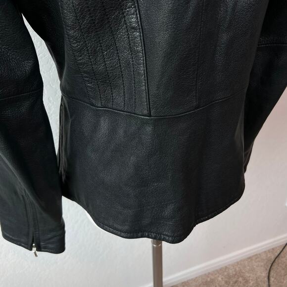 Vintage Y2K Banana Republic Black Leather Jacket Womens Medium Zip Up - Picture 10 of 15